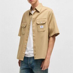 Hugo Boss Oversized Fit Shirt in Cotton Twill with Logo Patch Size S